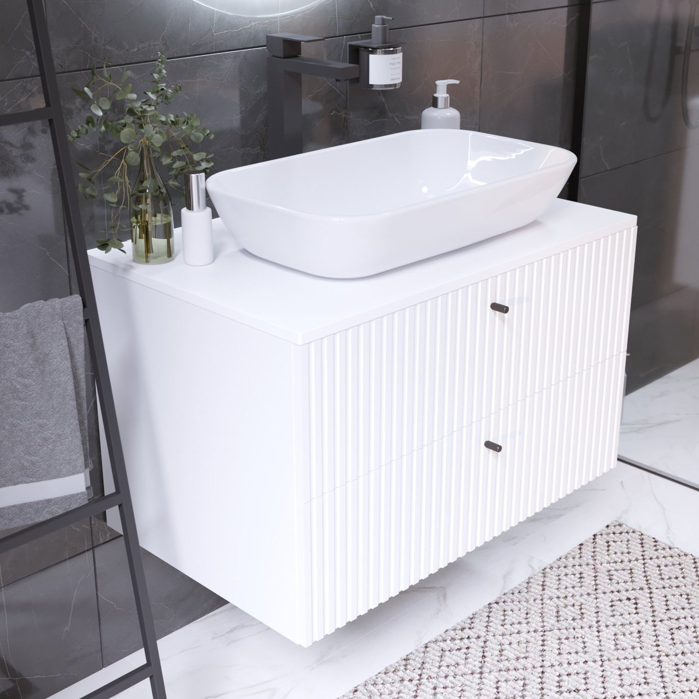 

Тумба под раковину со столешницей 1MarKa Desire 80 монолит айсберг, эмаль белая