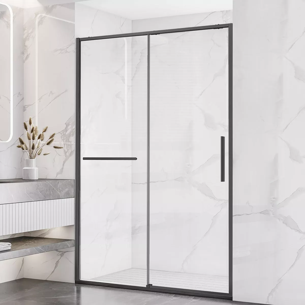

Душевая дверь в нишу Vincea Slim Soft VDS-1SS120CLGM 120 см профиль вороненая сталь, стекло прозрачное