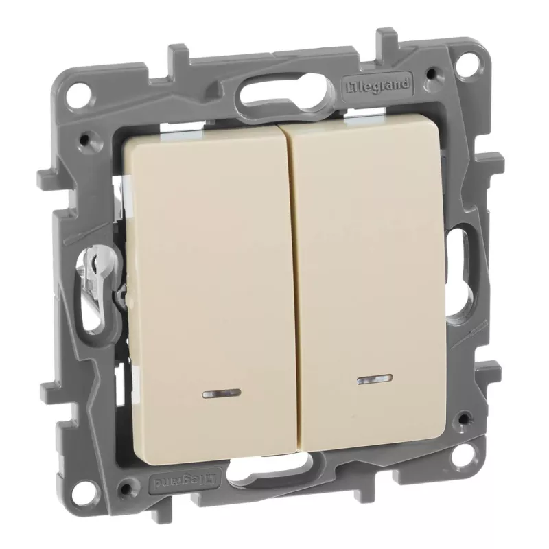 

Переключатель двухклавишный Legrand Etika с подсветкой 10A 250V слоновая кость 672316