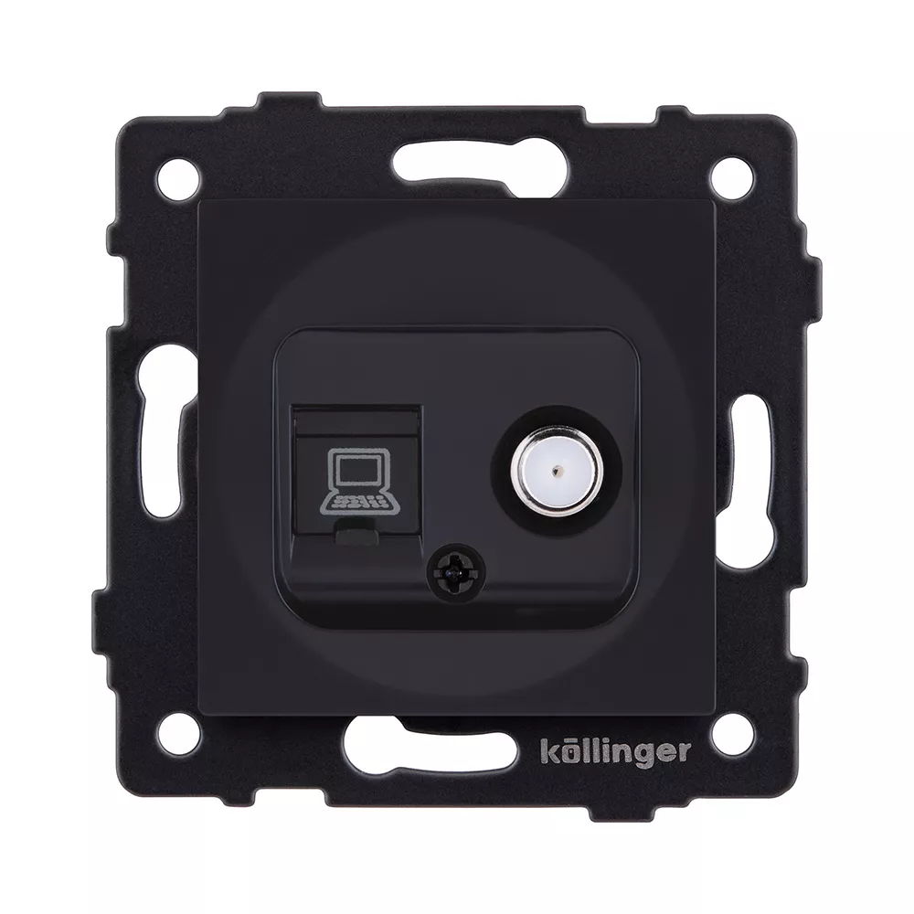 Розетка двойная спутниковая SAT + RJ45 Cat.6, черный матовый Kollinger REA-014BM для Aspekt, Eleganz, Reflex