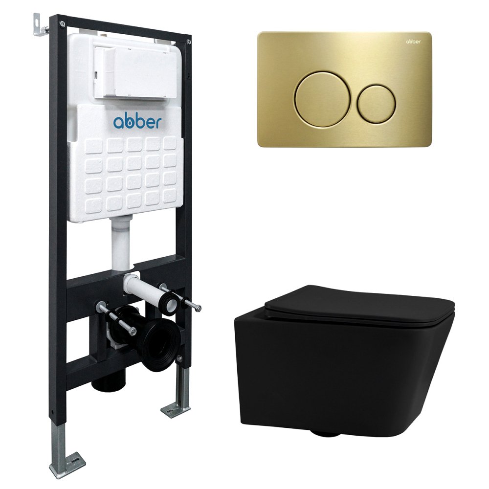 

Комплект Abber Rechteck AC1201MB-AC0105-AC0121MMG, Унитаз подвесной безободковый, с микролифтом + Система инсталляции + Кнопка смыва матовое золото