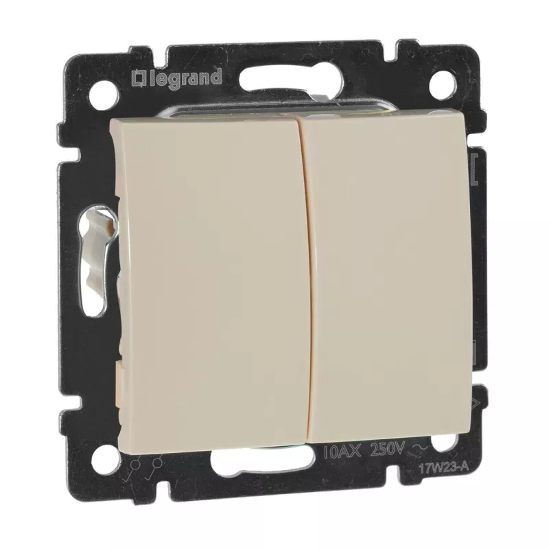 

Переключатель двухклавишный на 2 направления Legrand Valena 10A 250V cлоновая кость 774308