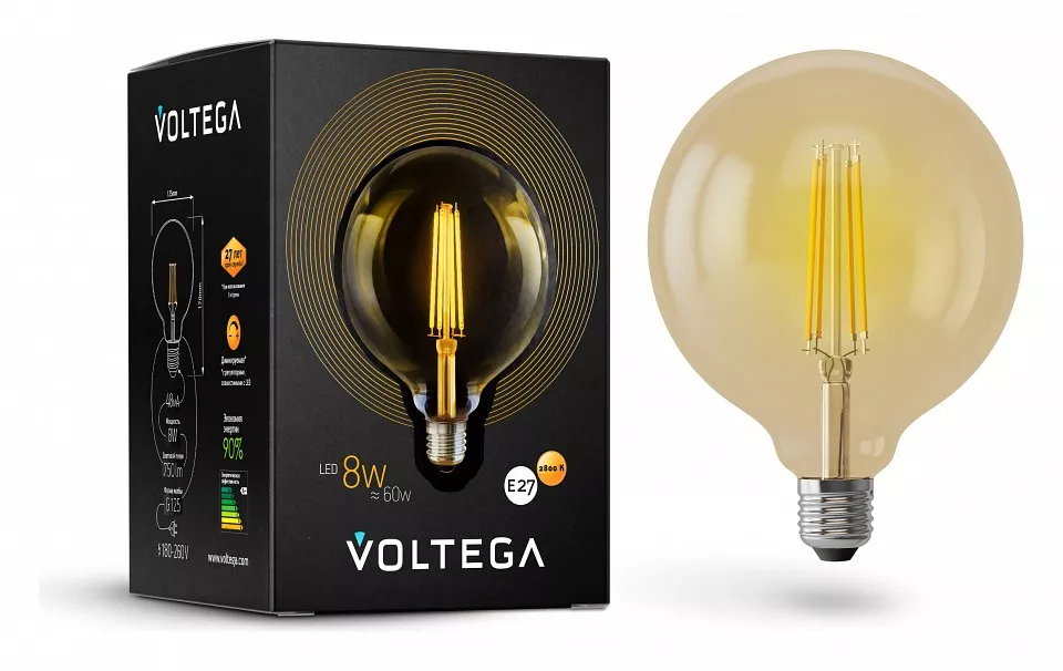 

Лампа светодиодная филаментная диммируемая Voltega E27 8W 2800К золотая VG10-G125Gwarm8W 6838