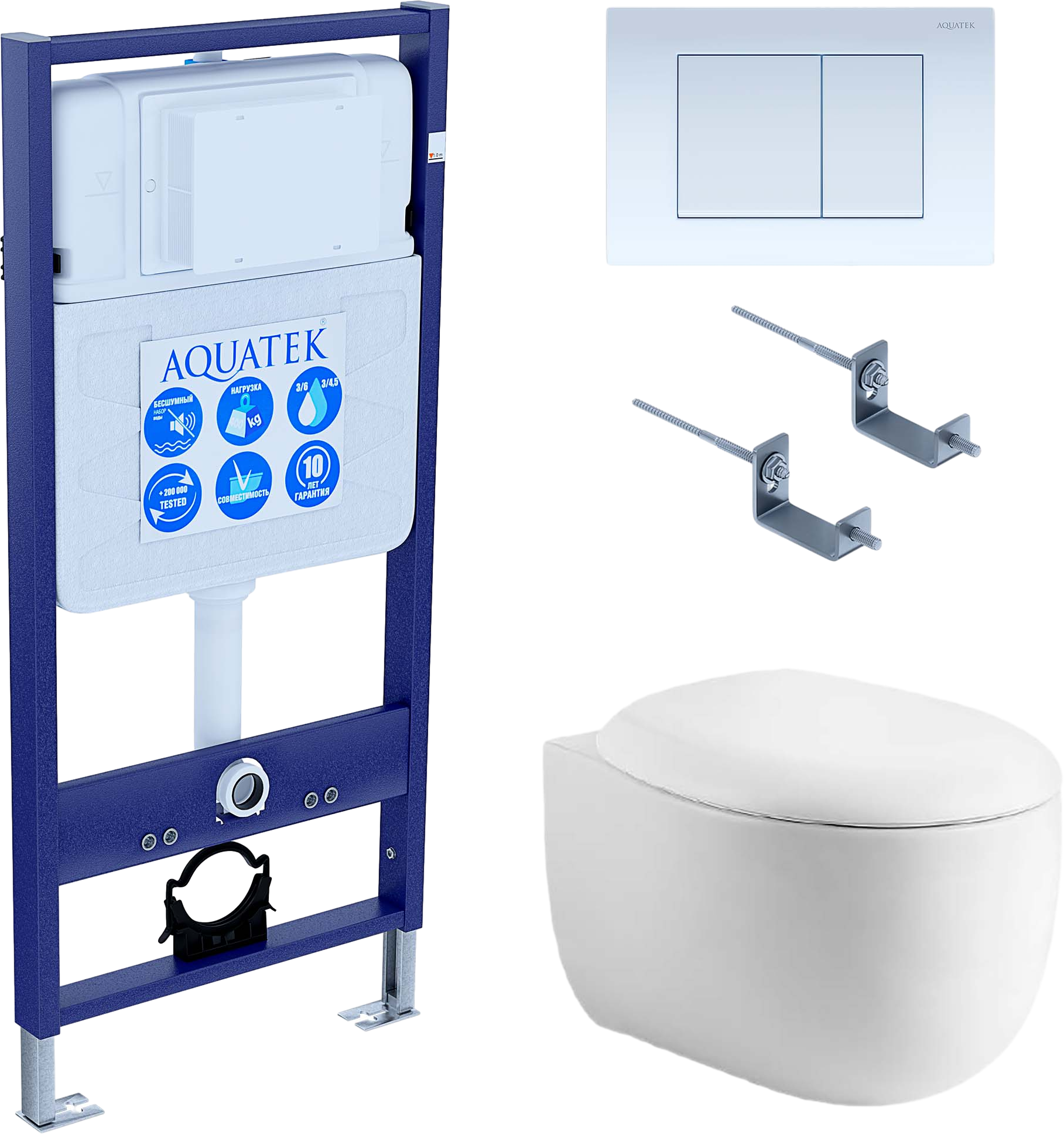 

Комплект Унитаз подвесной AQUATEK Альтаир AQ1980-00 безободковый, с микролифтом + Инсталляция Standard INS-0000012 + Комплект креплений KKI-0000002 + Кнопка KDI-0000009 белая