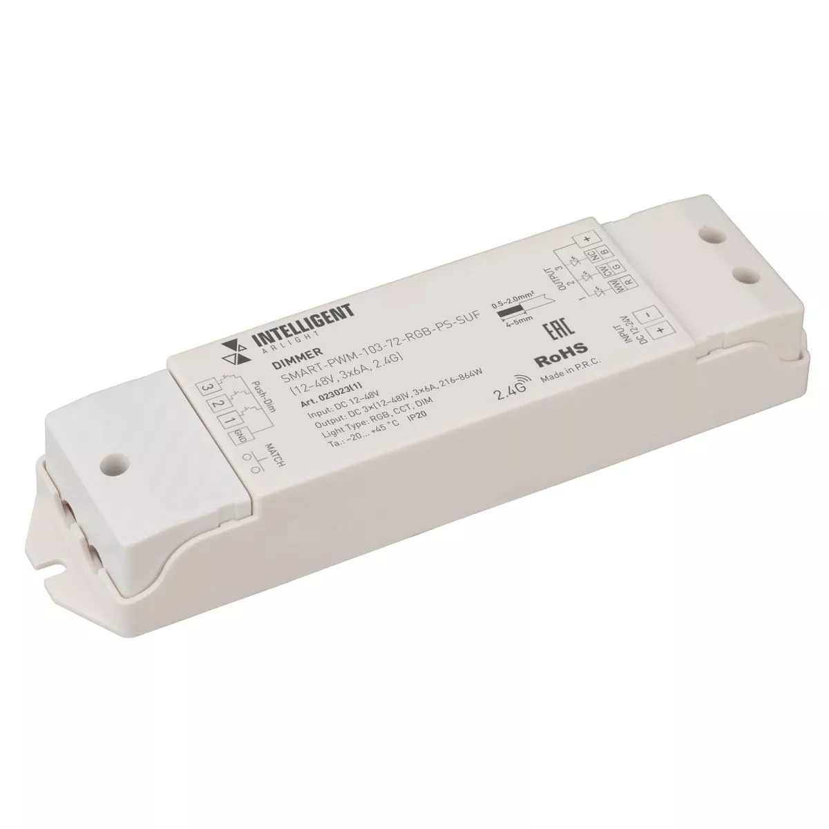 

Диммер Arlight SMART-PWM-103-72-RGB-PS-SUF Grey (12-48V, 3x6A, 2.4G) 023023(1)