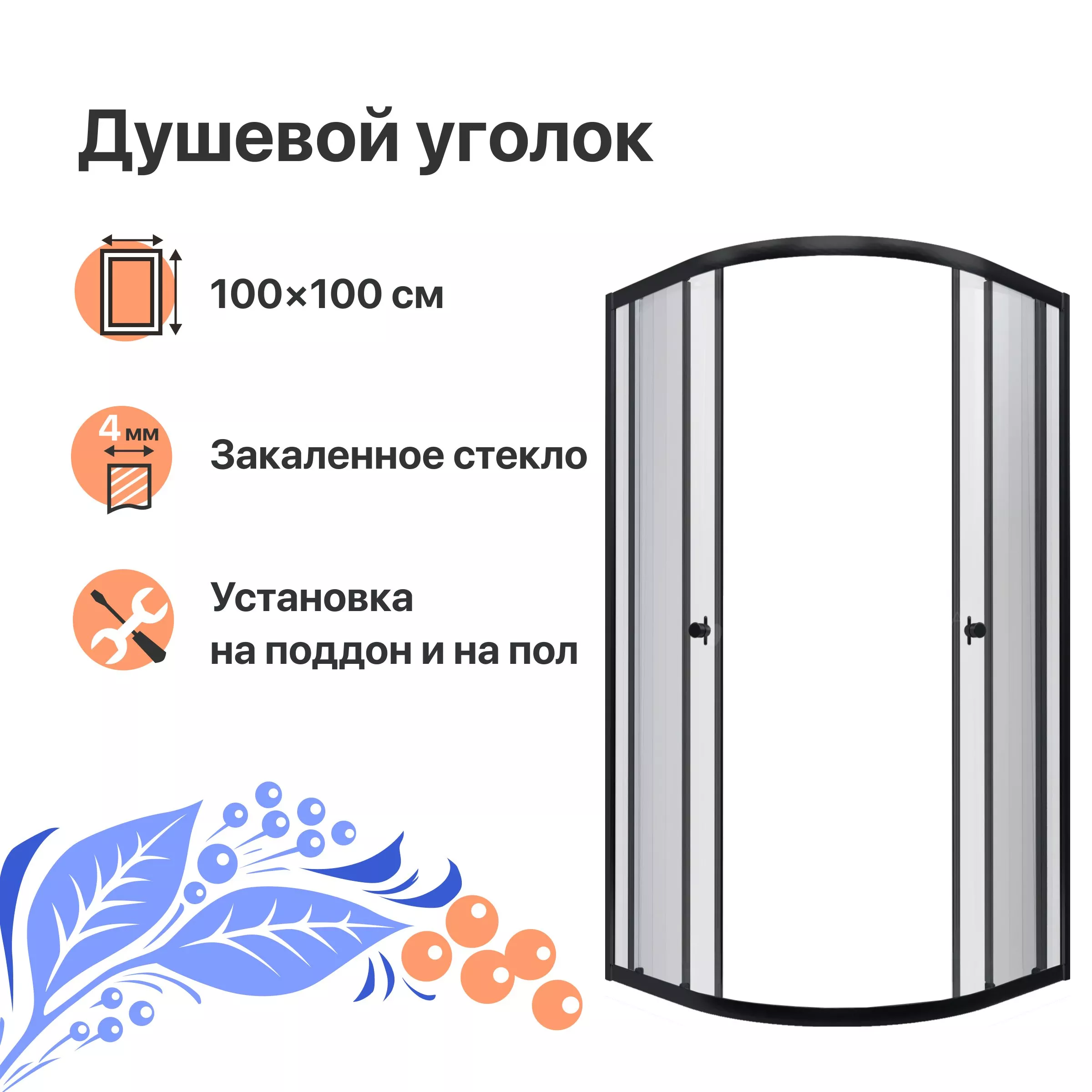 

Душевой уголок DIWO Псков 100x100 профиль черный матовый