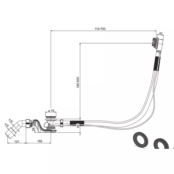 

SANIT слив-перелив полуавтомат УДЛИНЕННЫЙ (длина тросика и гофротрубки 100см), с сифоном и отводом диаметром 40/50мм, хром
