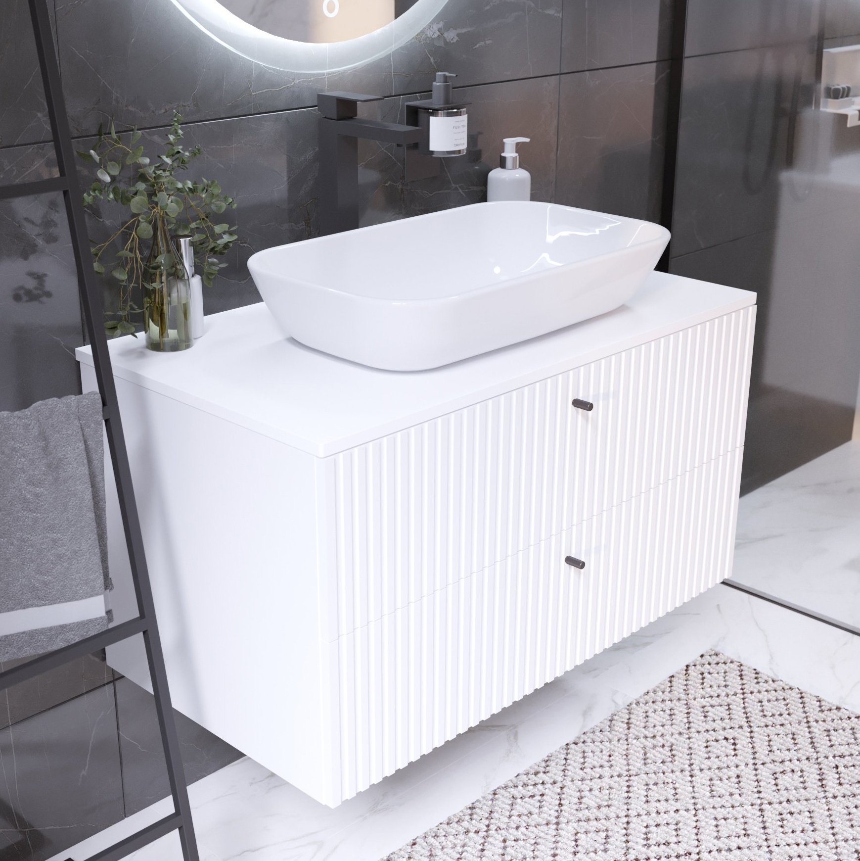 

Тумба под раковину со столешницей 1MarKa Desire 90 монолит айсберг, эмаль белая