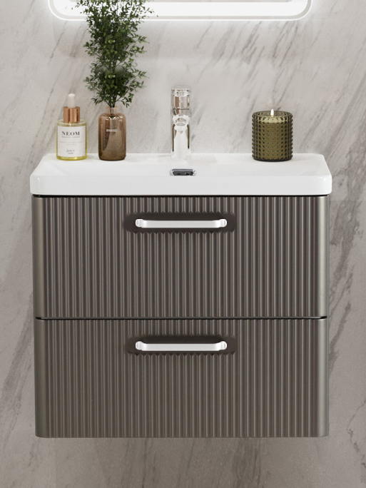 

Тумба с раковиной BelBagno Due 60 ручки белые, оружейная сталь