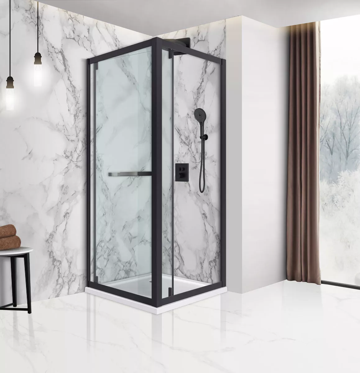 

Душевой уголок Vincea Stile 90х90 L профиль черный стекло прозрачное
