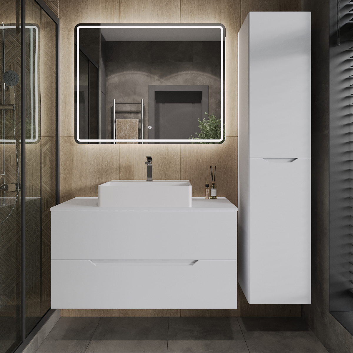 

Мебель для ванной комнаты Orange Line 100 подвесная, 2 ящика, матовая белая с раковиной B04-500W