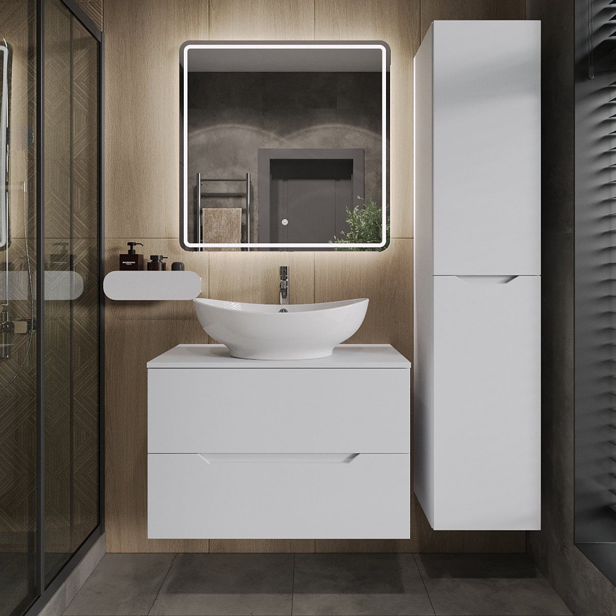 

Мебель для ванной комнаты Orange Line 80 подвесная, 2 ящика, матовая белая с раковиной B08-585w