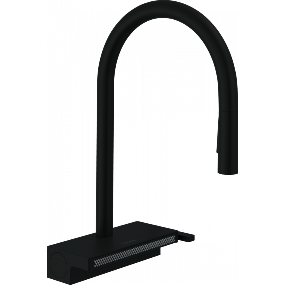 

Кухонный смеситель Hansgrohe Aquno Select M81 однорычажный, 170, с вытяжным душем, 3jet, sBox, матовый черный 73831670