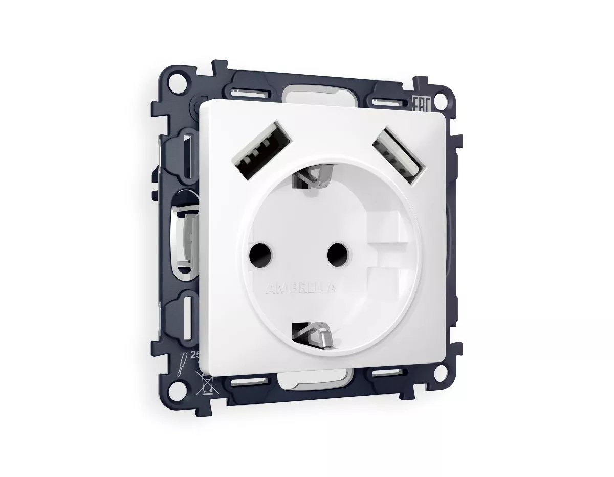 

Комплект механизма розетки 2USB A+A 18W (быстрая зарядка) с/з Ambrella Volt Alfa MA129010