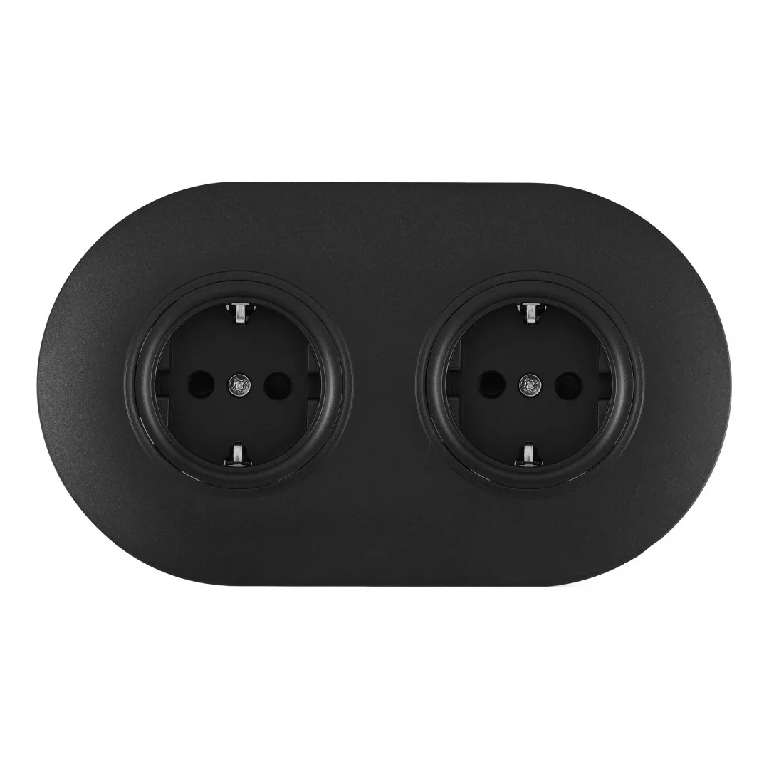 

Круглая розетка двойная (двухпостовая) с/з и шторками Arte Milano SET08-2-40-1x2 black