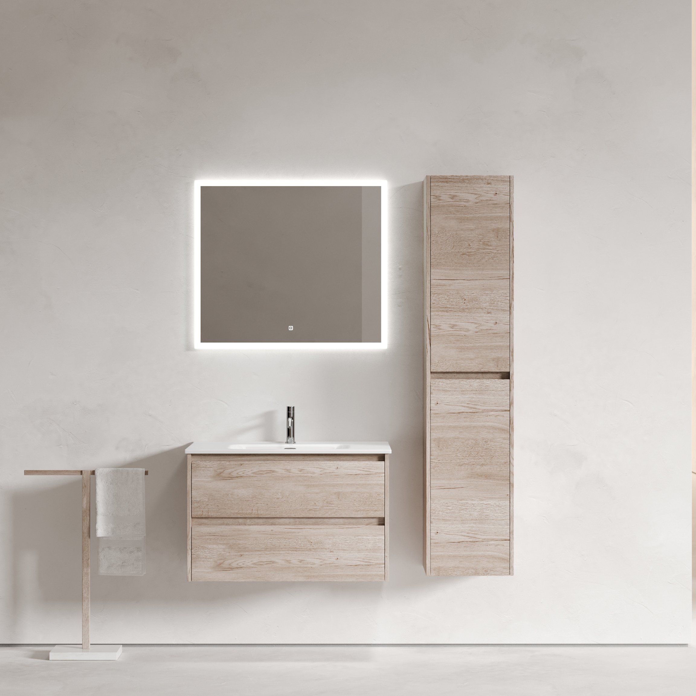 

Мебель для ванной комнаты Sancos Libra 80 дуб галифакс натуральный, белая раковина CN7005