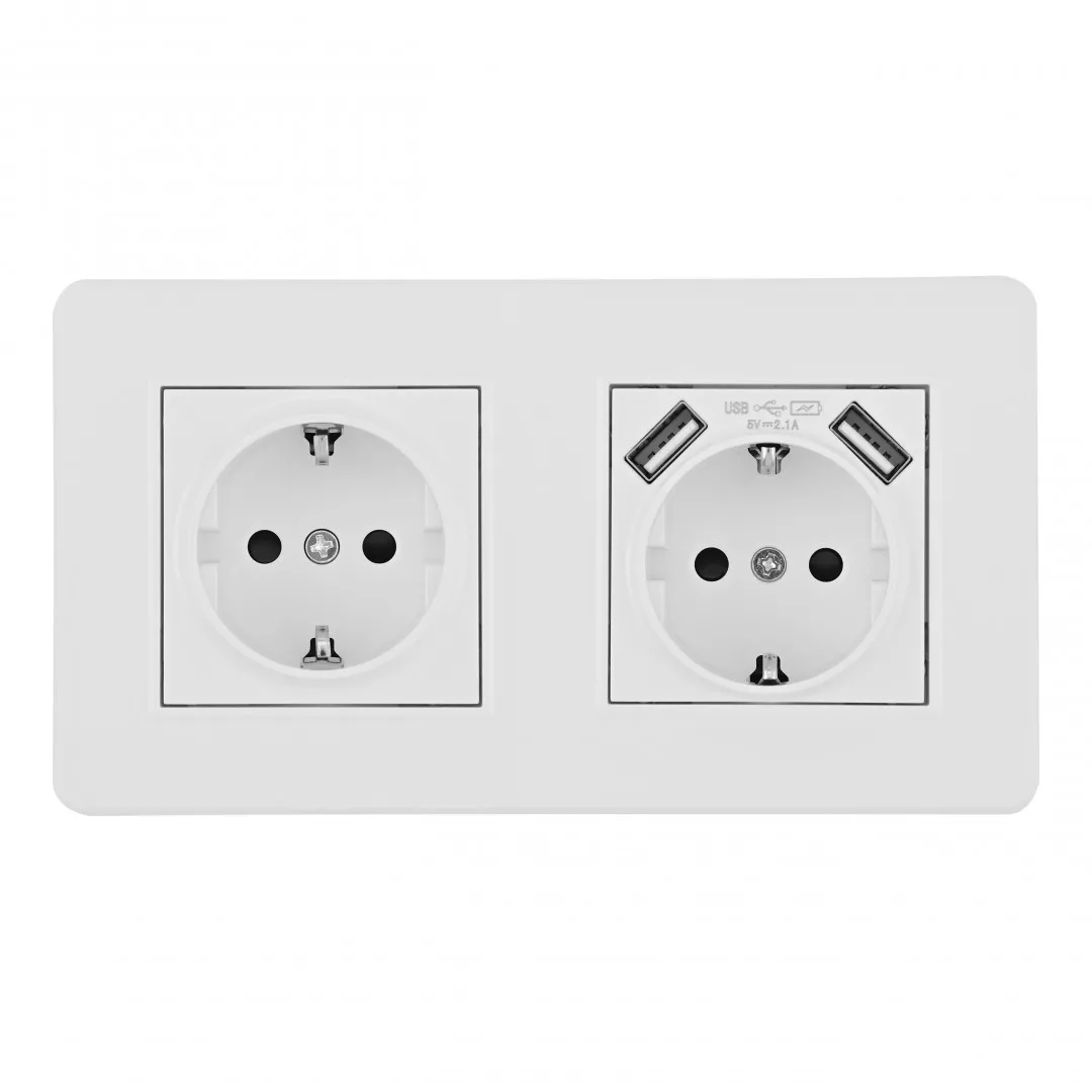 

Розетка двойная (двухпостовая) с/з и шторками + USB Arte Milano SET16-2-47-1-40-1 white