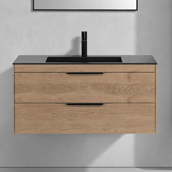 Тумба с раковиной Vincea Chiara 2D 100 2 ящика натуральный дуб с черной раковиной 50400₽