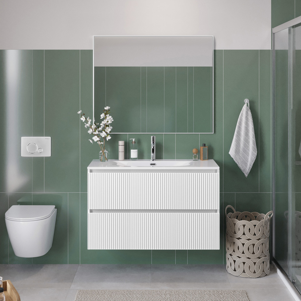 

Мебель для ванной комнаты BelBagno Uno 100 подвесная, 2 ящика, bianco opaco