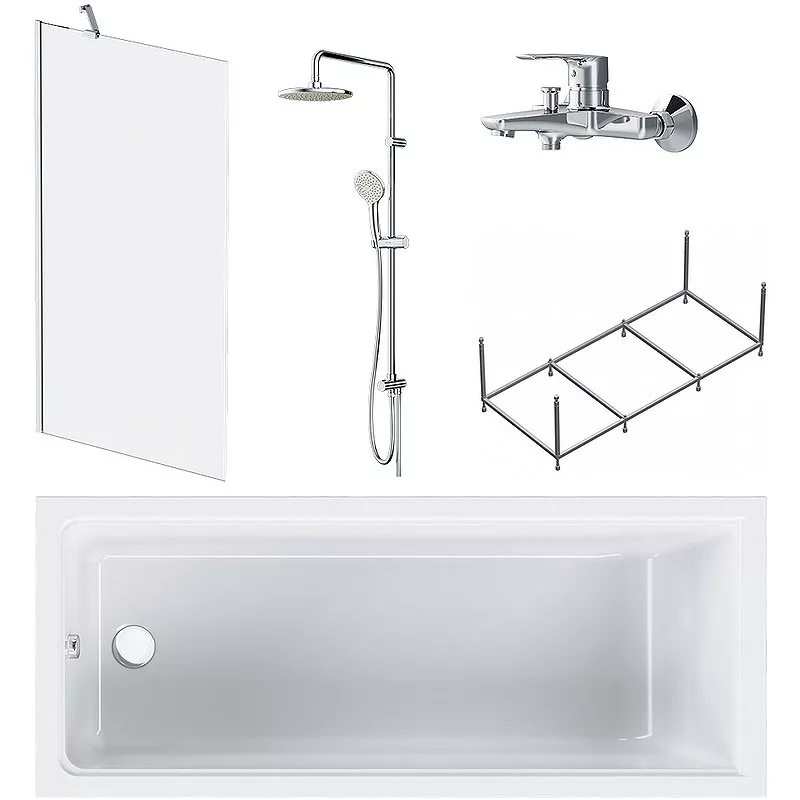 

Комплект акриловой ванны со шторкой и душевой системой AM.PM Gem 170x70 белая