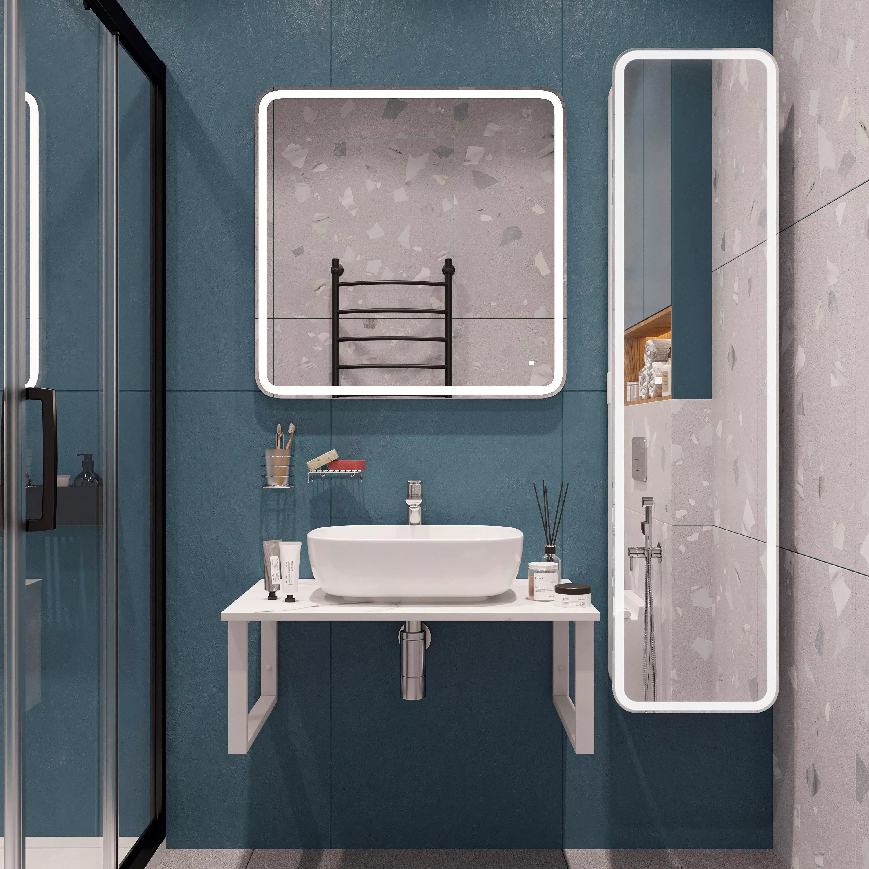 

Мебель для ванной DIWO Элиста 80 белый мрамор, с раковиной Moduo 50 Square
