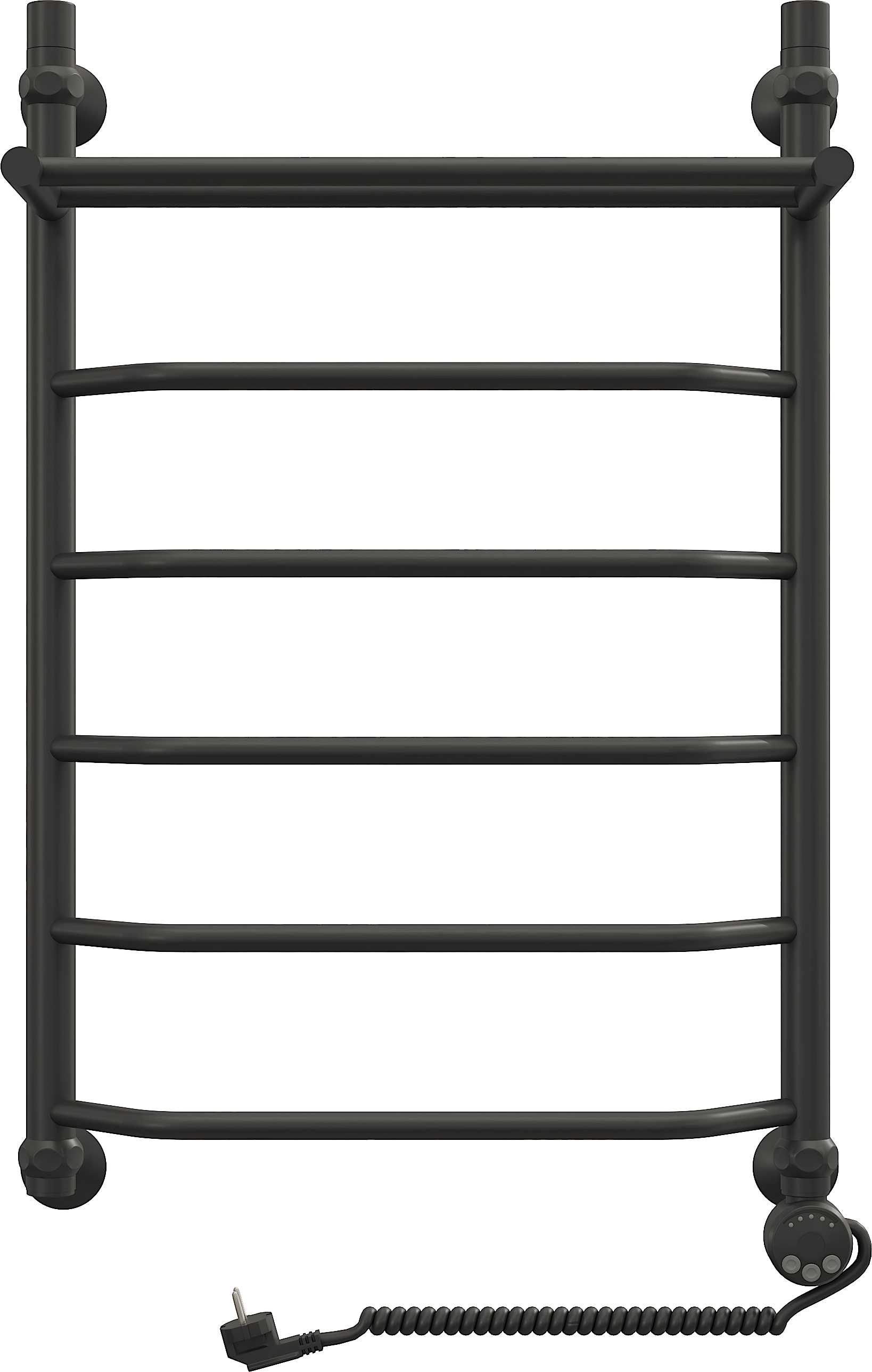 

Полотенцесушитель электрический EWRIKA Сафо Сафо FТ 90x55 см, подключение справа, матовый черный, лесенка, с полкой