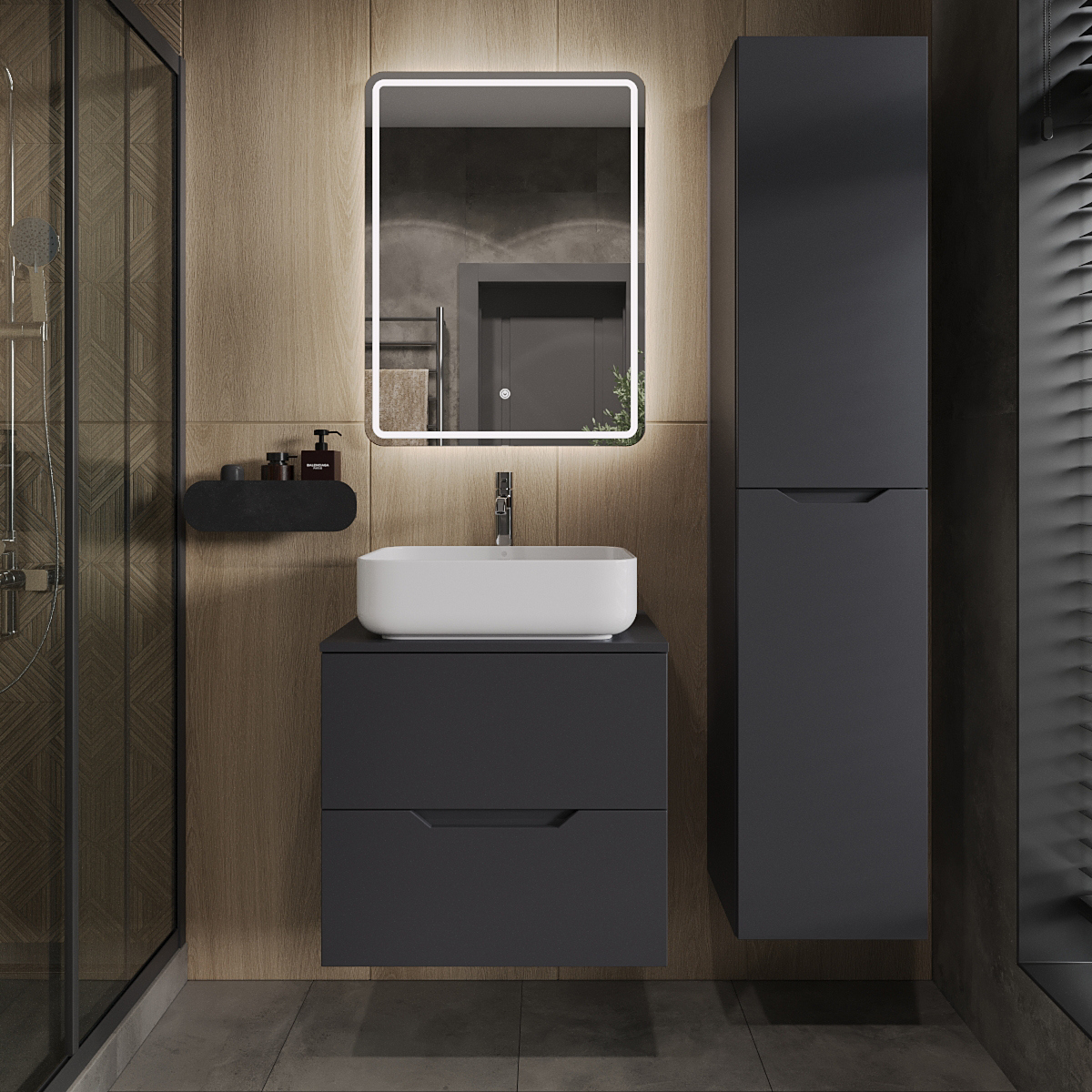 

Мебель для ванной комнаты Orange Line 60 подвесная, 2 ящика, матовый графит с раковиной B05-500W