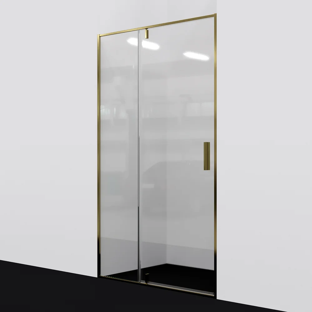 Купить Душевая дверь в нишу Wasserkraft Aisch 120х200 профиль золото стекло прозрачное