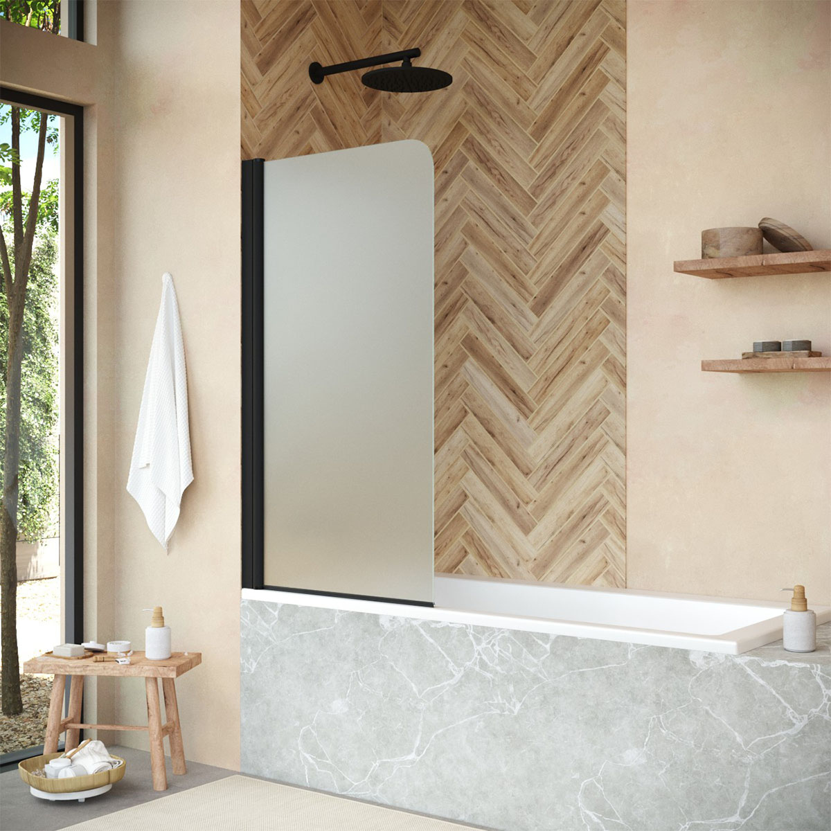 

Шторка на ванну Vegas Glass EV NOVO 76 02М 10 L профиль черный матовый, стекло сатин