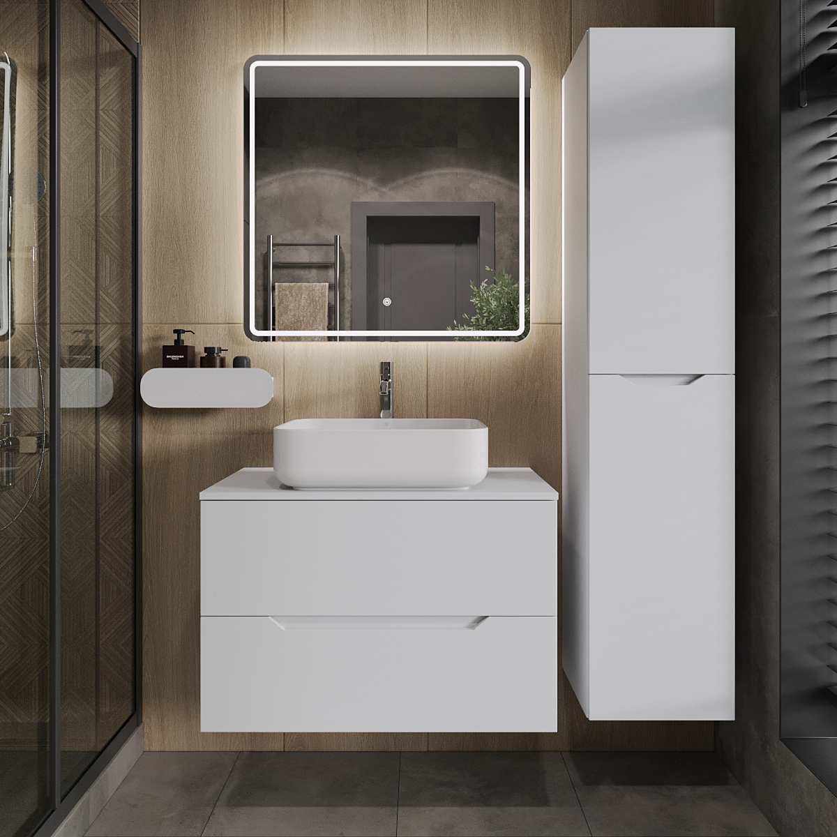 

Мебель для ванной комнаты Orange Line 80 подвесная, 2 ящика, матовая белая с раковиной B05-500W