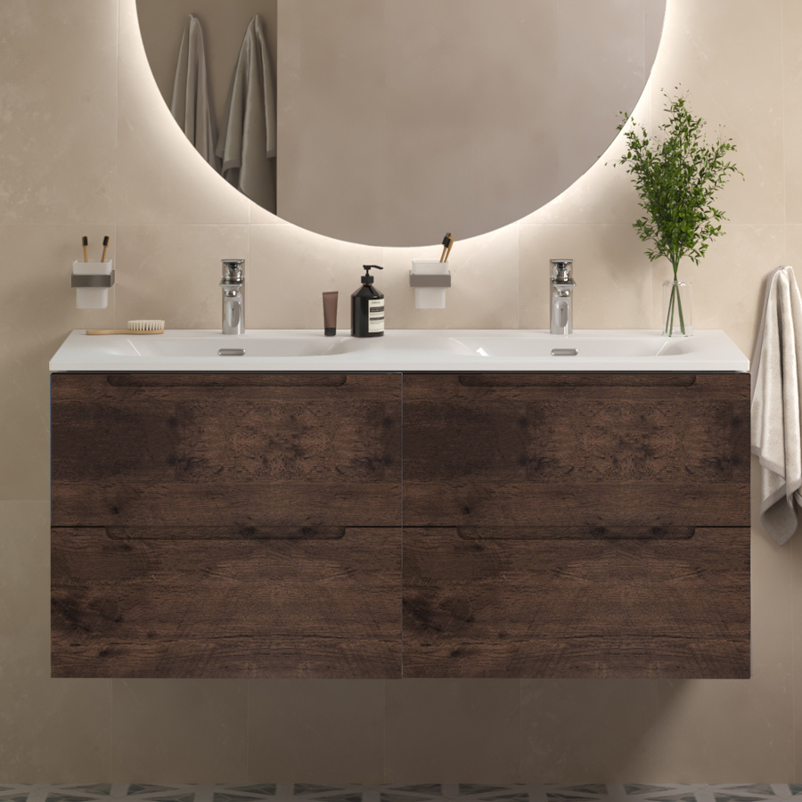 

Тумба с раковиной BelBagno Etna 120 для двоих, rovere moro, раковина BB-8099-120-2