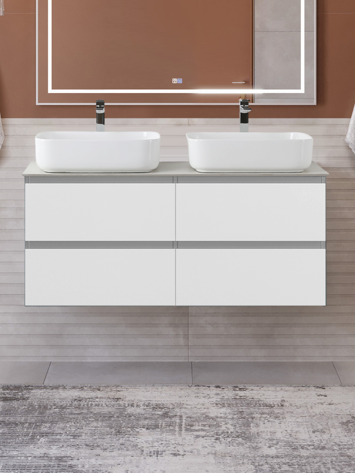 

Тумба с раковиной BelBagno Kraft 120 подвесная, bianco opaco, столешница kep-120-2-cem, раковина BB1304, для двоих
