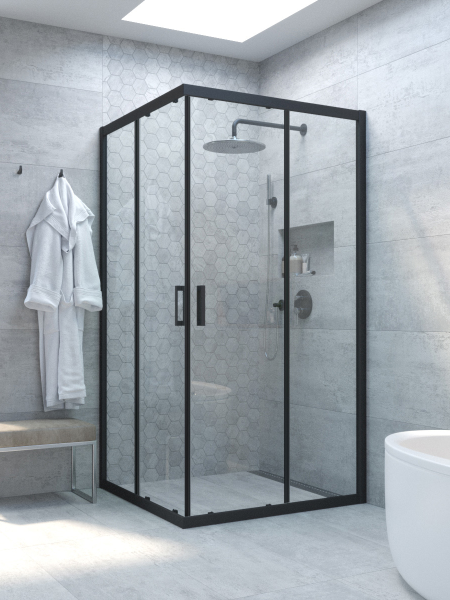 

Душевой уголок Vegas Glass Za Novo h2000 80 02М 01 профиль матовый черный, стекло прозрачное