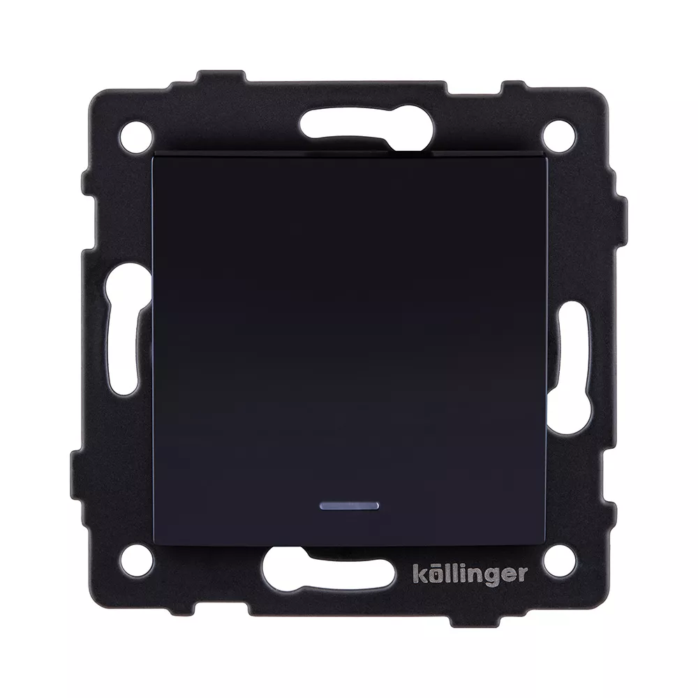 Выключатель 1-клавишный перекрестный 10А/250В с LED подсветкой, изогнутый, черный Kollinger REA-R-015BK для Aspekt, Eleganz, Reflex