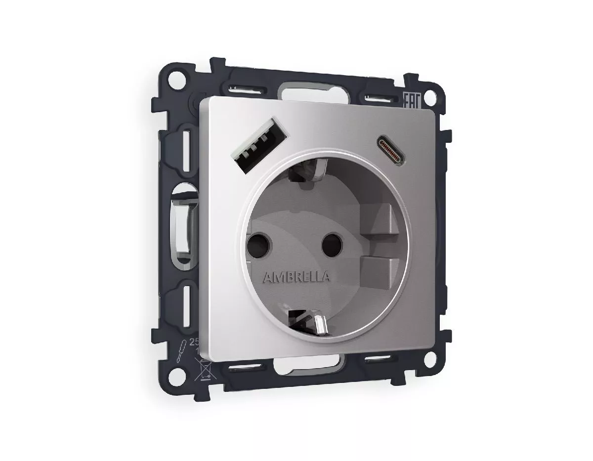 

Комплект механизма розетки 2USB A+C 20W (быстрая зарядка) с/з Ambrella Volt Alfa MA510010