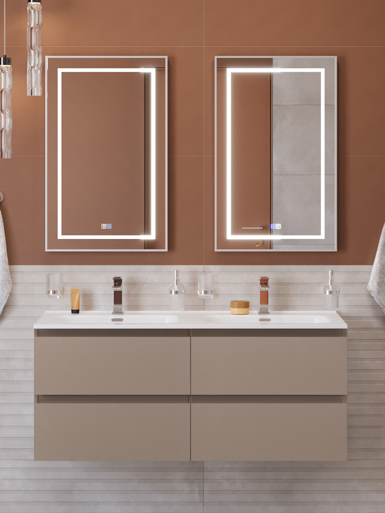 

Мебель для ванной комнаты BelBagno Kraft 120 подвесная, матовая бежевая, раковина bb1200-2-etl, для двоих