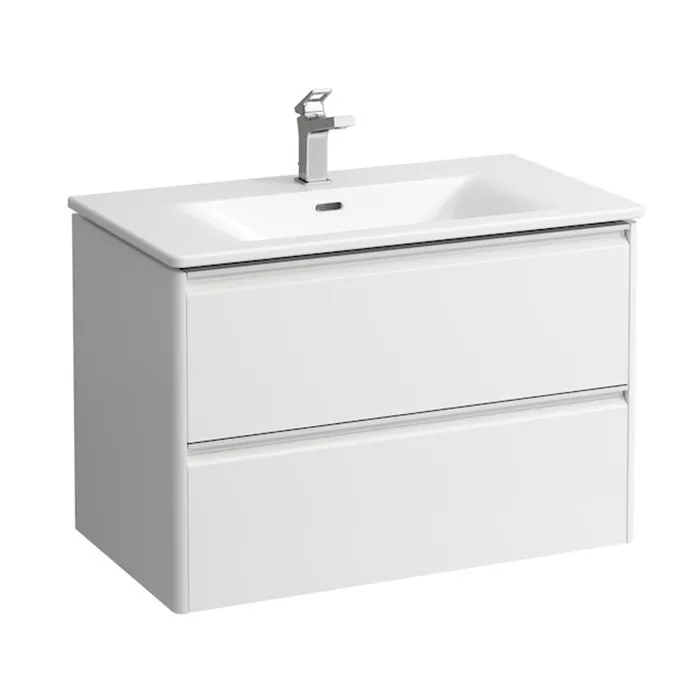 

LAUFEN PALACE Комплект мебели 800х450х545 мм., с раковиной Slim, 2 ящика, органайзер для ящика, ручка анодированный алюминий, цвет белый глянцевый