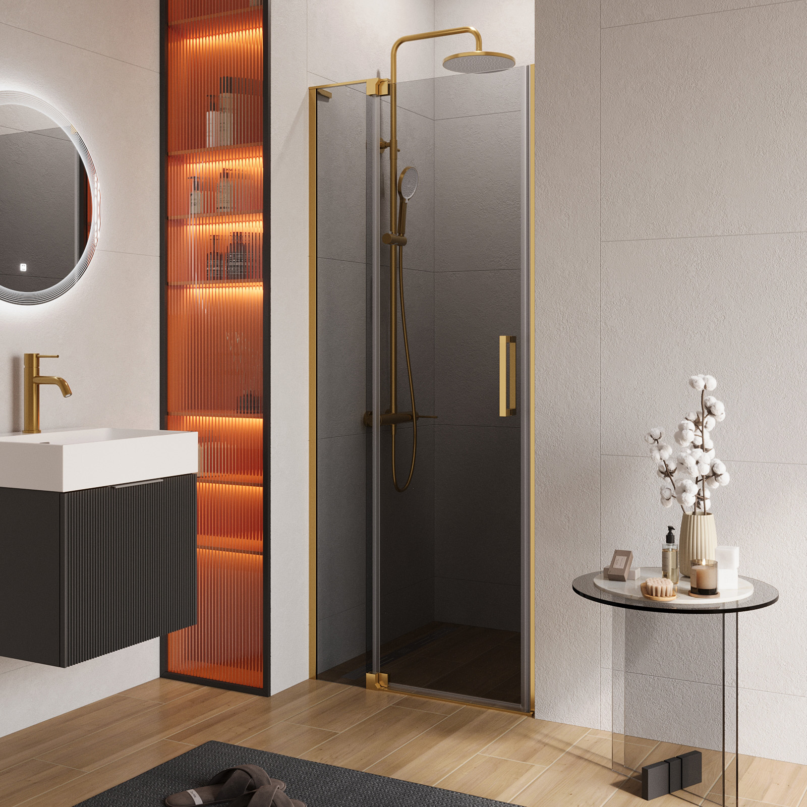 

Душевая дверь в нишу Cezares Slider SLIDER-B-1-80/90-GRIGIO-BORO 90 см, профиль брашированное золото, стекло серое