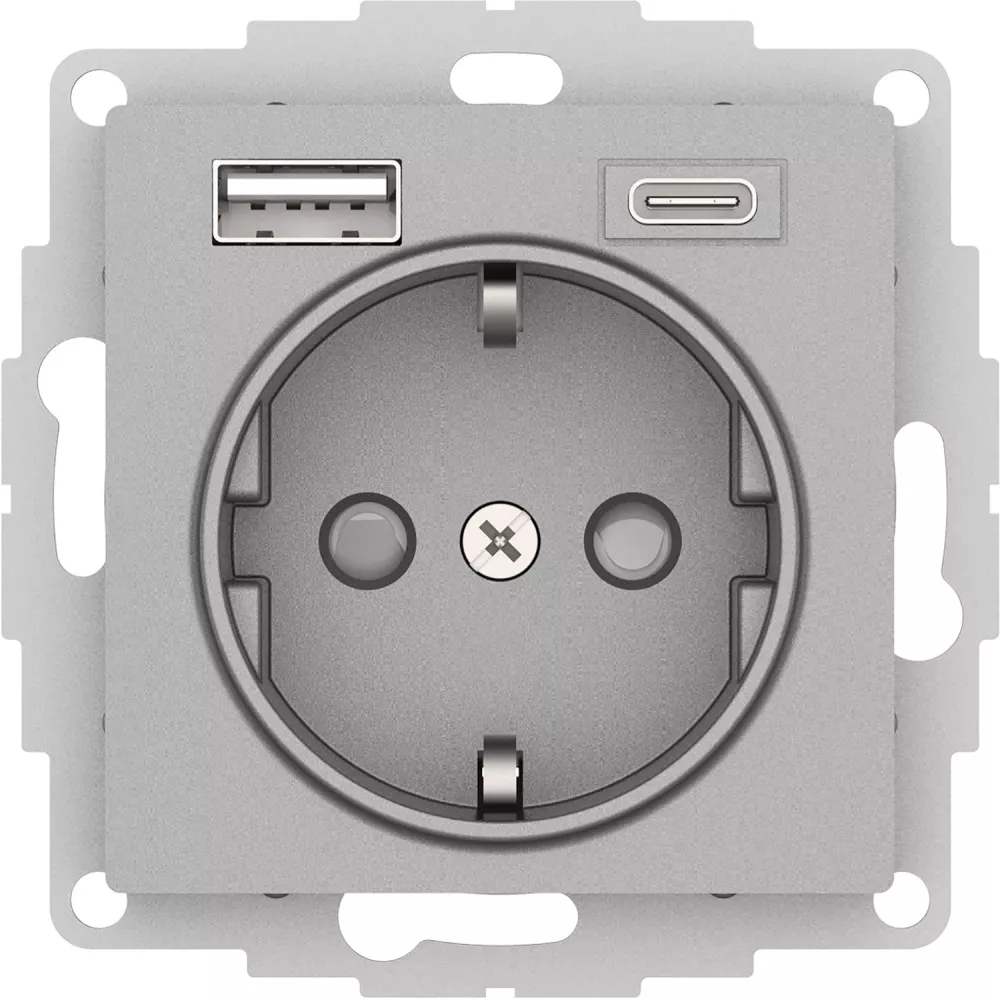 

Розетка 16А с USB A+C (5В/2,4А/3 А, 2х5В/1,5А), Systeme Electric AtlasDesign Алюминий ATN000332