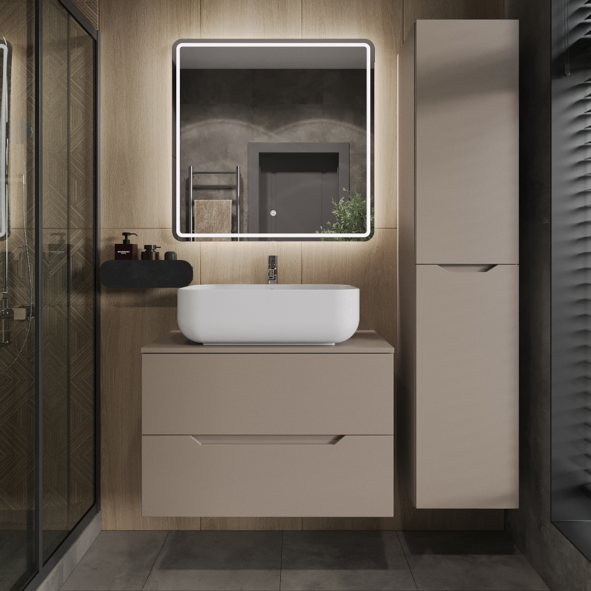 

Мебель для ванной комнаты Orange Line 80 подвесная, 2 ящика, матовый латте с раковиной B03-600W