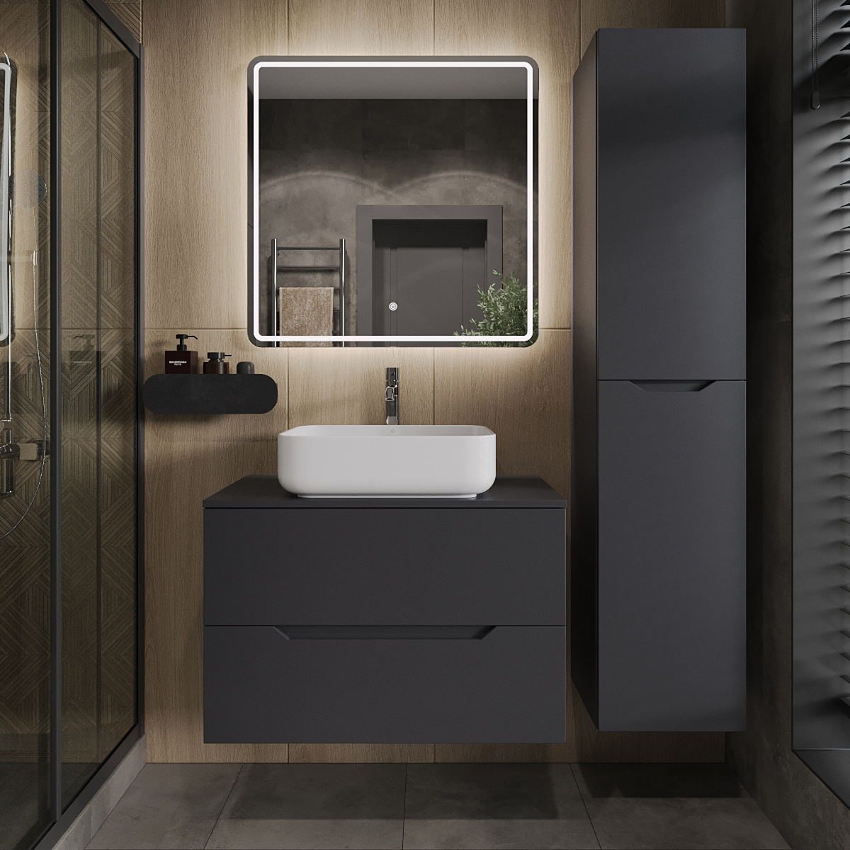 Мебель для ванной комнаты Orange Line 80 подвесная 2 ящика матовый графит с раковиной B05-500W 50390₽