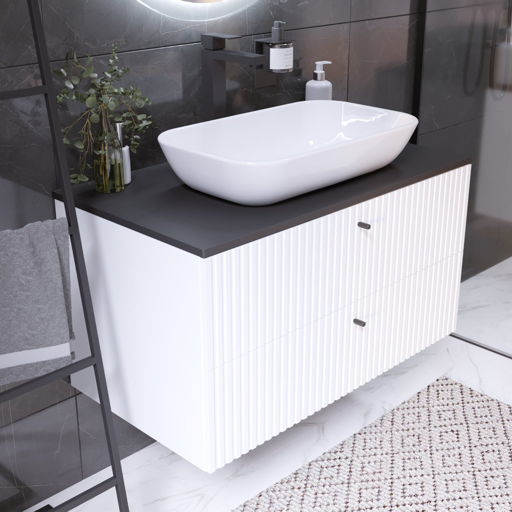 

Тумба под раковину со столешницей 1MarKa Desire 90 монолит найт, эмаль белая