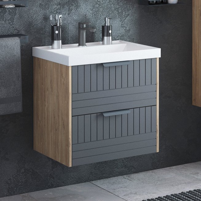 

Тумба под раковину без столешницы Corozo Инди 60 подвесная, дуб канзас, графит