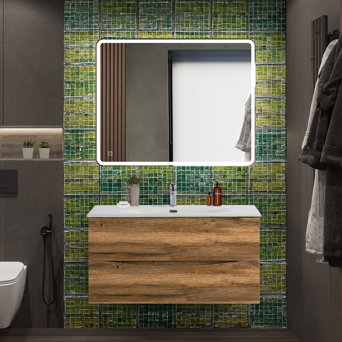 

Мебель для ванной комнаты BelBagno Marino-cer-n 100 подвесная, rovere rustico