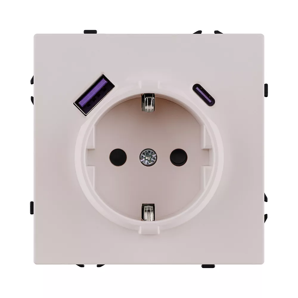 Розетка штепсельная SCHUKO 16A/250 В с USB A+C 20W, кашемир матовый Kollinger Eclipse EC-016CM