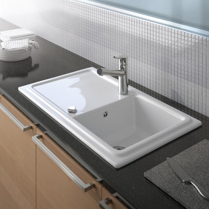 DURAVIT Cassia 50 Кухонная мойка из керамики 860 x 510 мм с отверстием под смеситель белый глянцевый 30490₽
