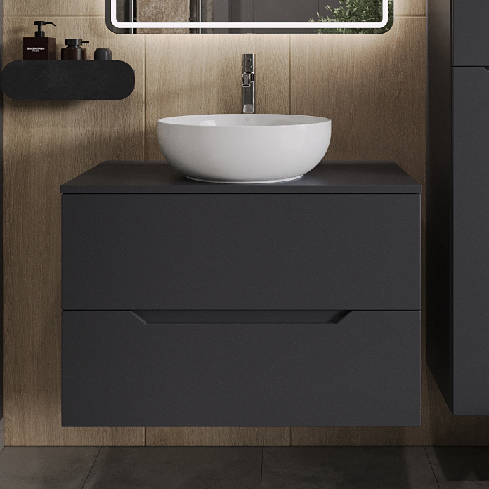 

Тумба с раковиной Orange Line 80 подвесная, 2 ящика, матовый графит с раковиной B07-420W