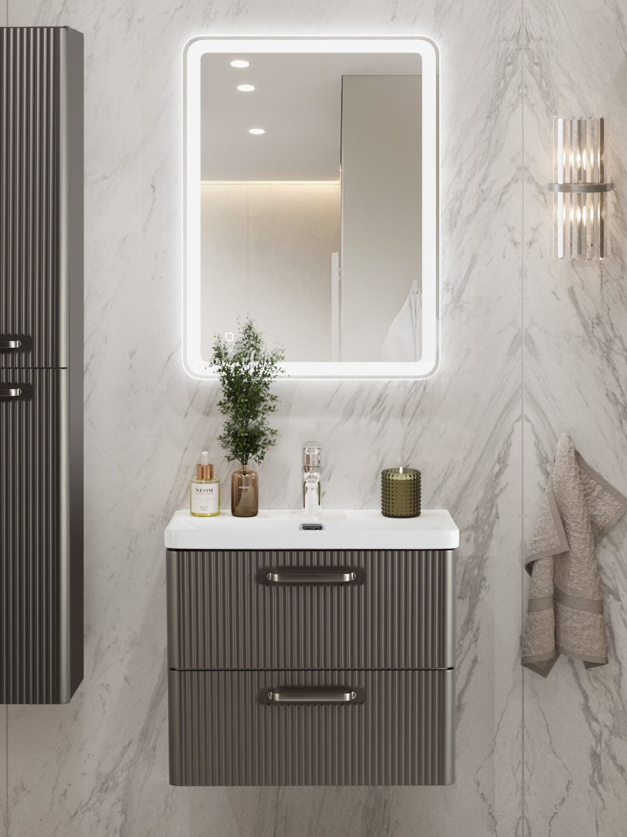 

Мебель для ванной комнаты BelBagno Due 50 ручки матовый атласный никель, оружейная сталь