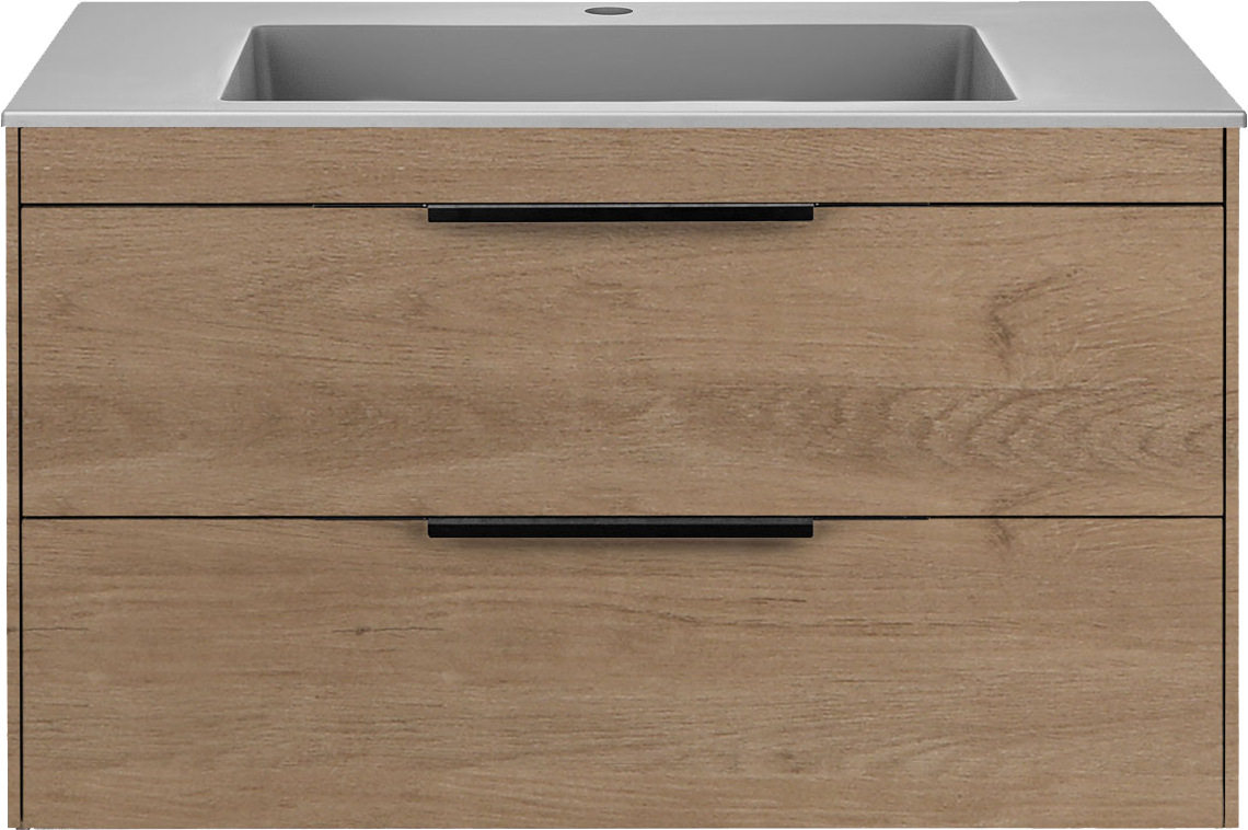 

Тумба с раковиной Vincea Chiara 2D 80, 2 ящика, натуральный дуб, с серой раковиной