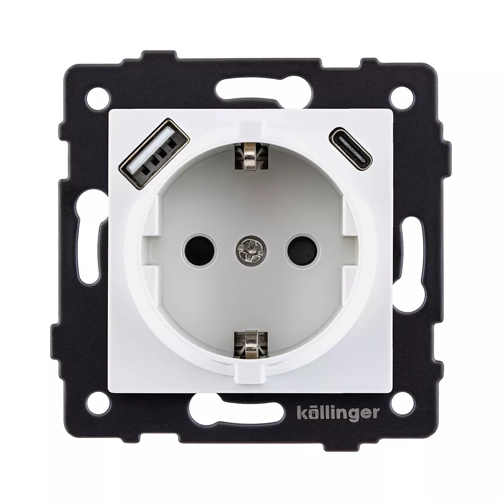 

Розетка штепсельная SCHUKO 16A/250 В с USB A+C 20W, белый Kollinger REA-004WH для Aspekt, Eleganz, Reflex